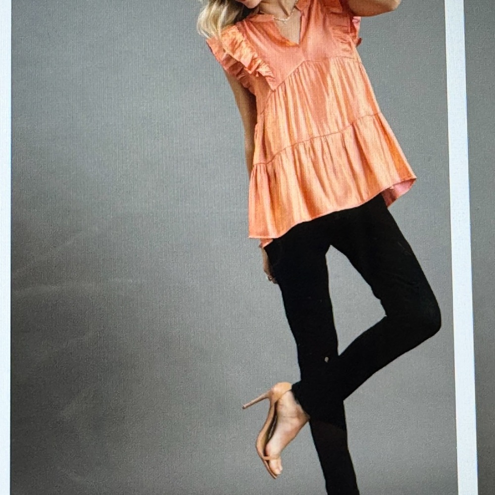 UMGEE #13 - NWT Cantaloupe Ruffle Sleeve Blouse with shimmer (bin C)